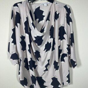 Diane Von Furstenberg Women's Short Sleeve 100% Silk Blouse Cream & Black 6